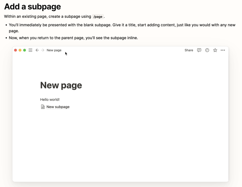 Add a subpage in Notion